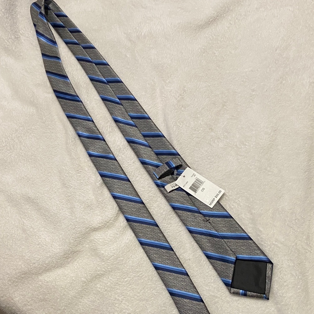 Perry Ellis Gray Tie with Blue Stripes - Picture 5 of 5